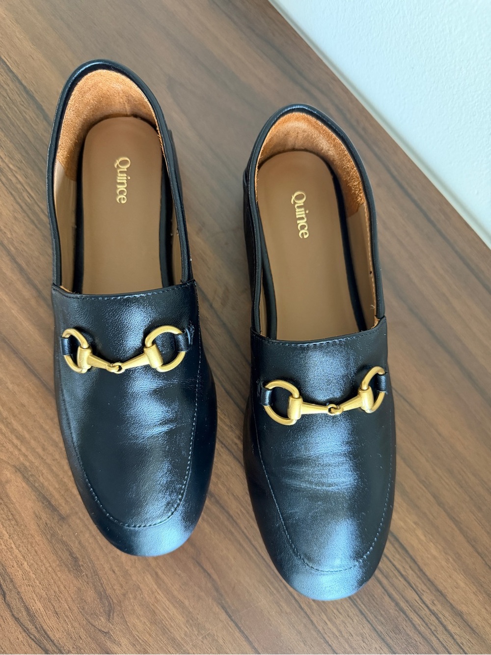 Quince Italian Leather Horsebit Loafers Black Gold Hardware Women’s Size 7 - Picture 3 of 14